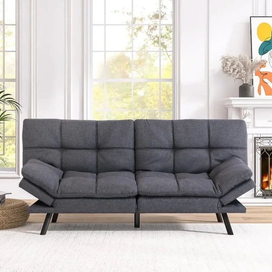 Convertible Memory Foam Futon Sleeper, Medium Gray