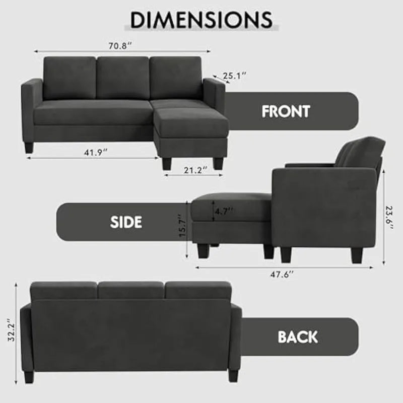 Convertible Sectional 3 L-Shaped Couch