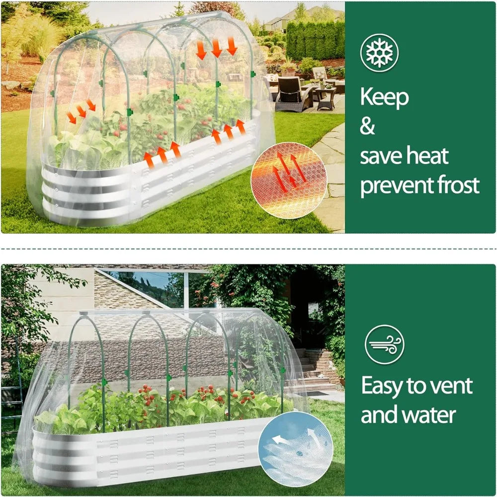 Garden Bed with Greenhouse Galvanized Planter Box With Cover