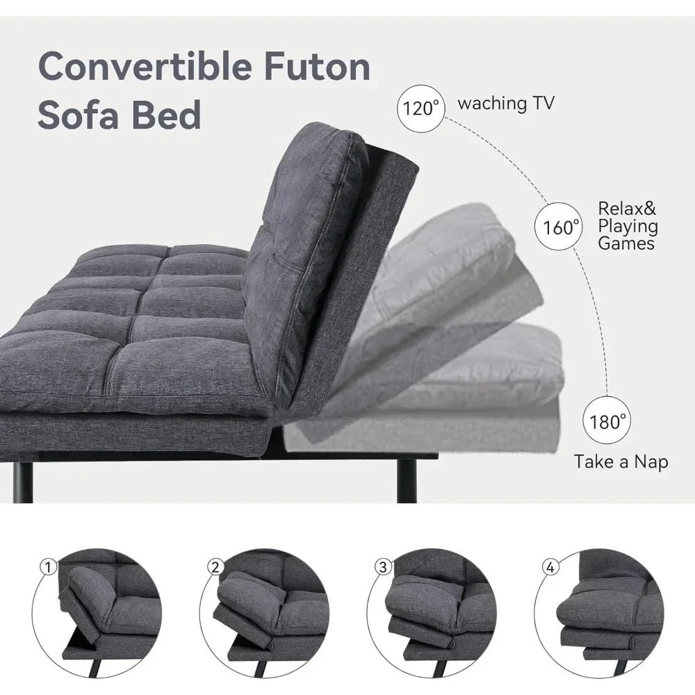 Convertible Memory Foam Futon Sleeper, Medium Gray