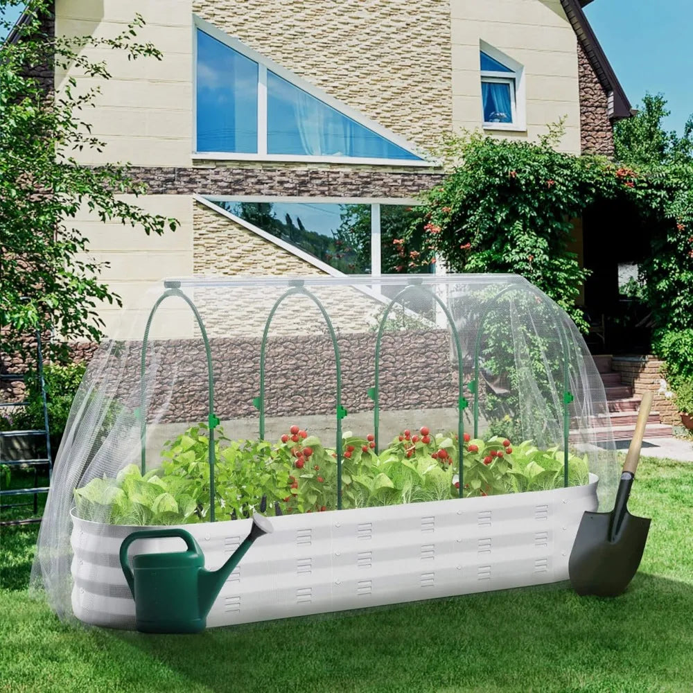 Garden Bed with Greenhouse Galvanized Planter Box With Cover