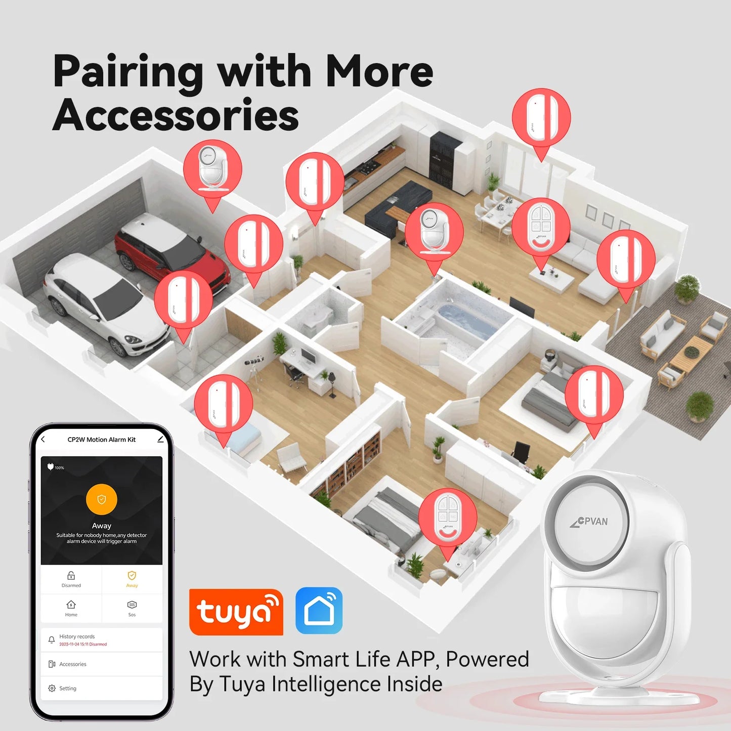 CPVAN Wireless WIFI 2.4G Tuya Smart Home Alarm System