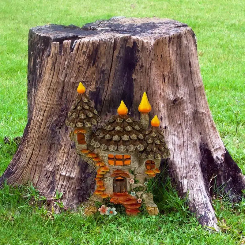 Fairy Garden House Wooden Mini Fairy Window Door Decoration Sculpture