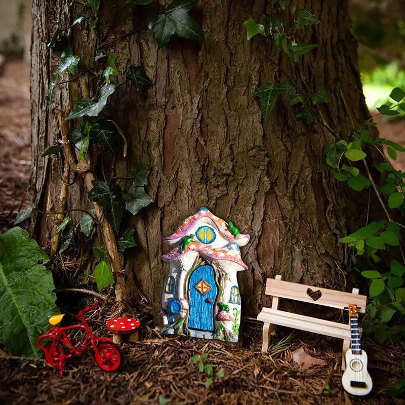 Fairy Garden House Wooden Mini Fairy Window Door Decoration Sculpture