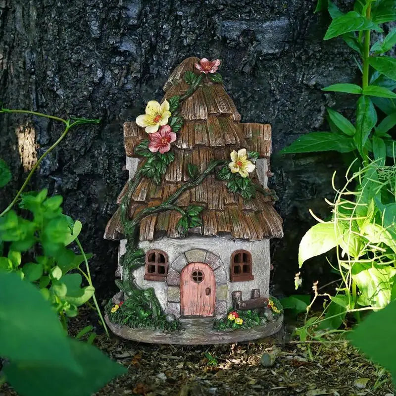 Fairy Garden House Wooden Mini Fairy Window Door Decoration Sculpture