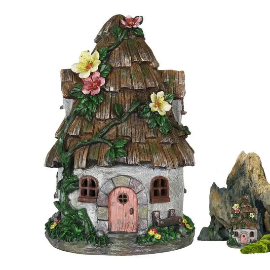 Fairy Garden House Wooden Mini Fairy Window Door Decoration Sculpture